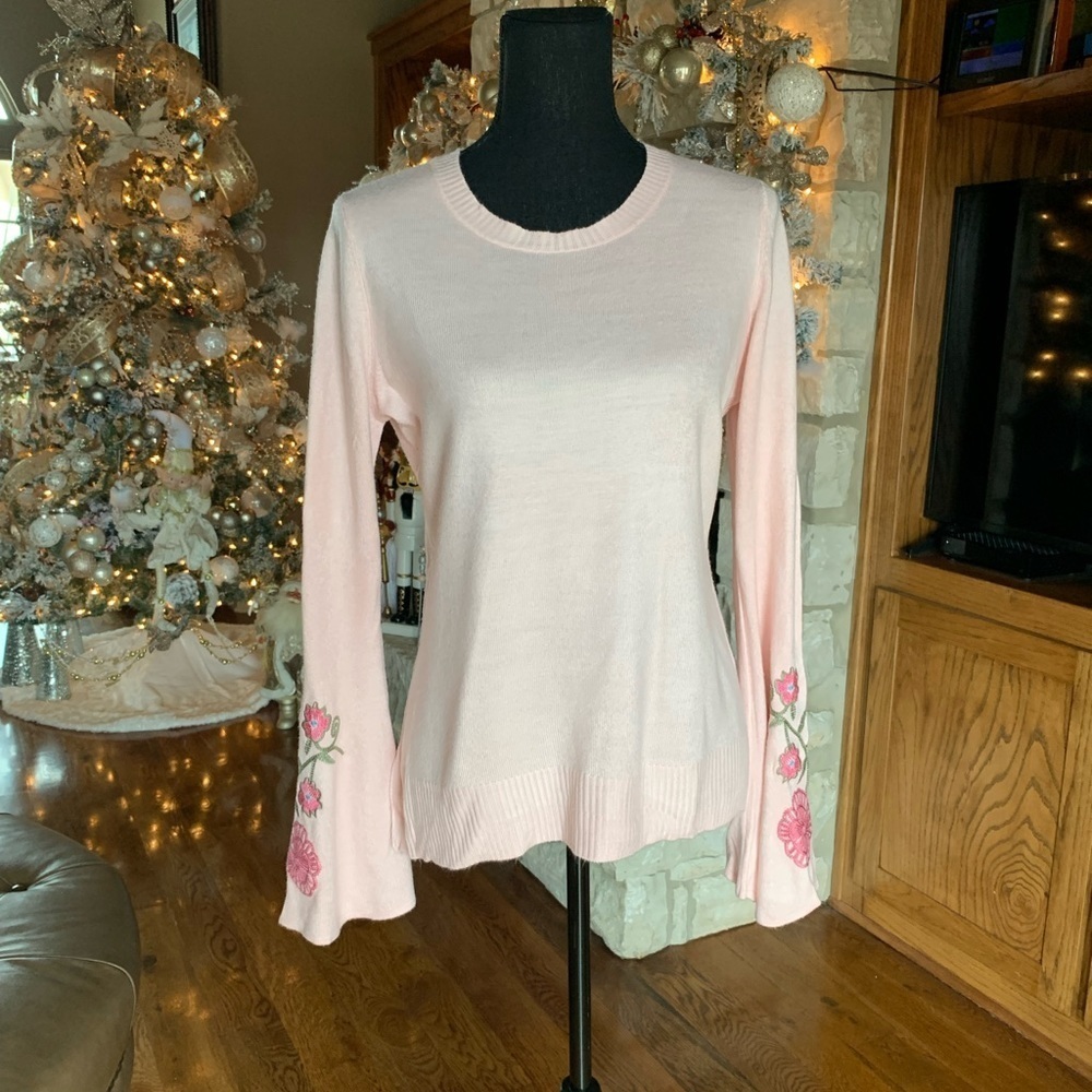 𝅺Faded Glory Light Pink‎ Sweater Embroidery Floral